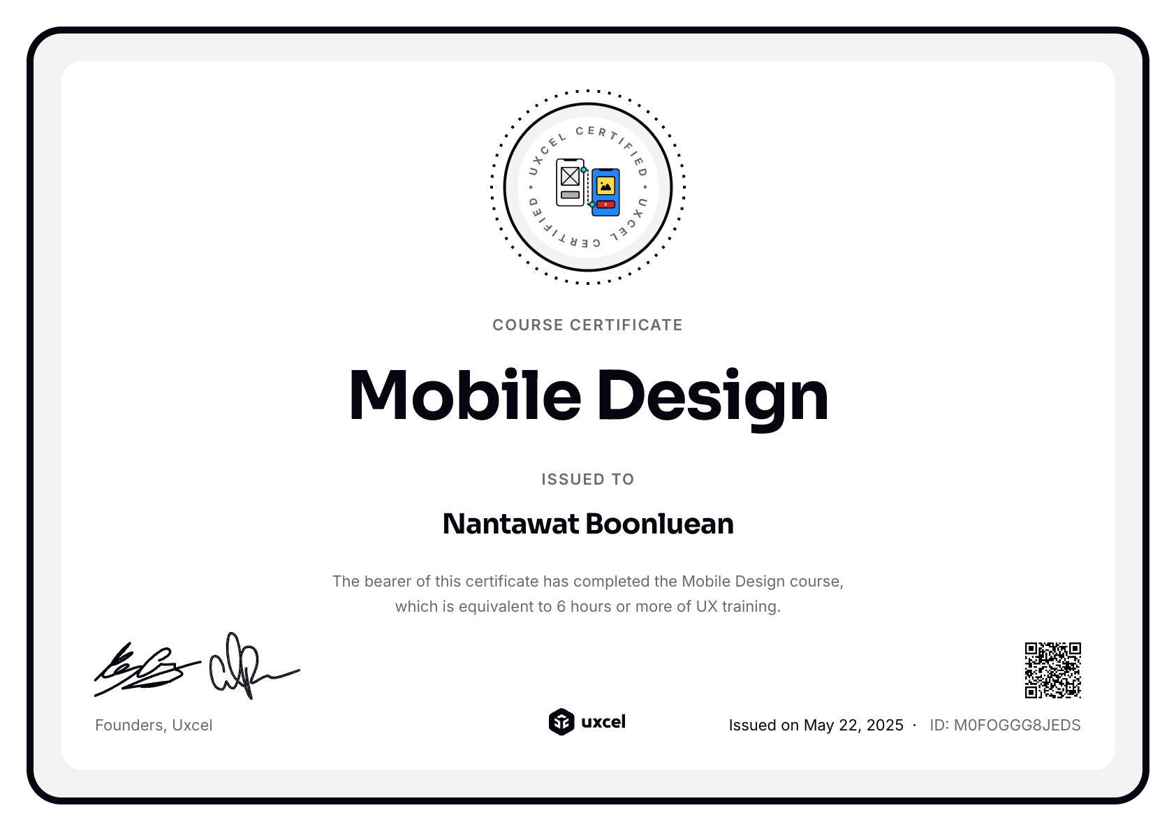 Nantawat Boonluean's certificate